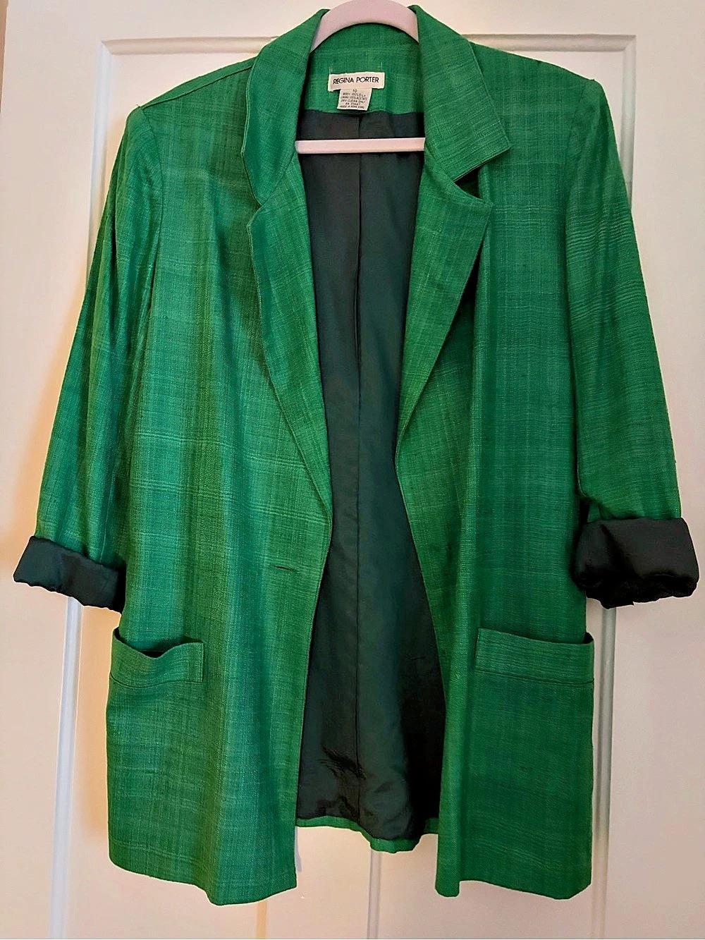 Regina Porter Kelly Green Vintage Silk Blazer